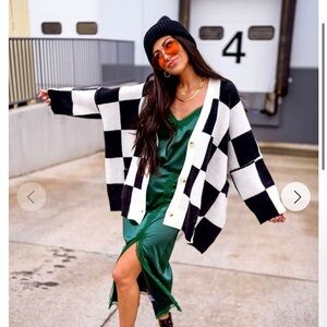 Love You Oversized Checkerboard Cardigan in Black + White in L/XL